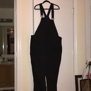 Plus size black denim overalls